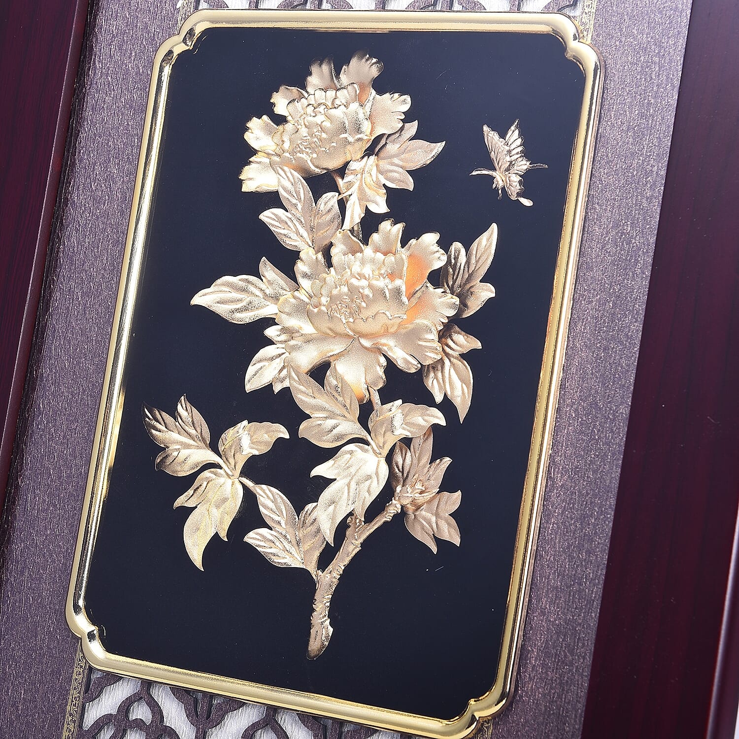 Home Decor - 24K Gold Plated Flower Wooden Frame (Size 27x34 Cm)
