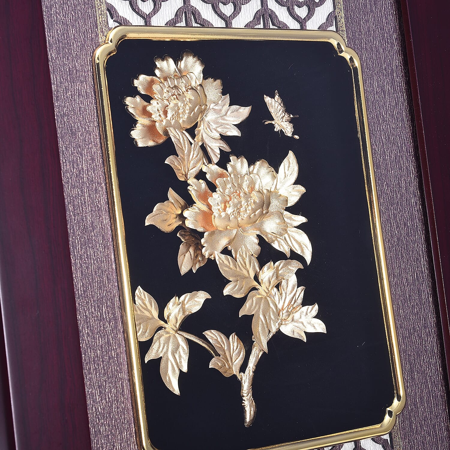 Home Decor - 24K Gold Plated Flower Wooden Frame (Size 27x34 Cm)