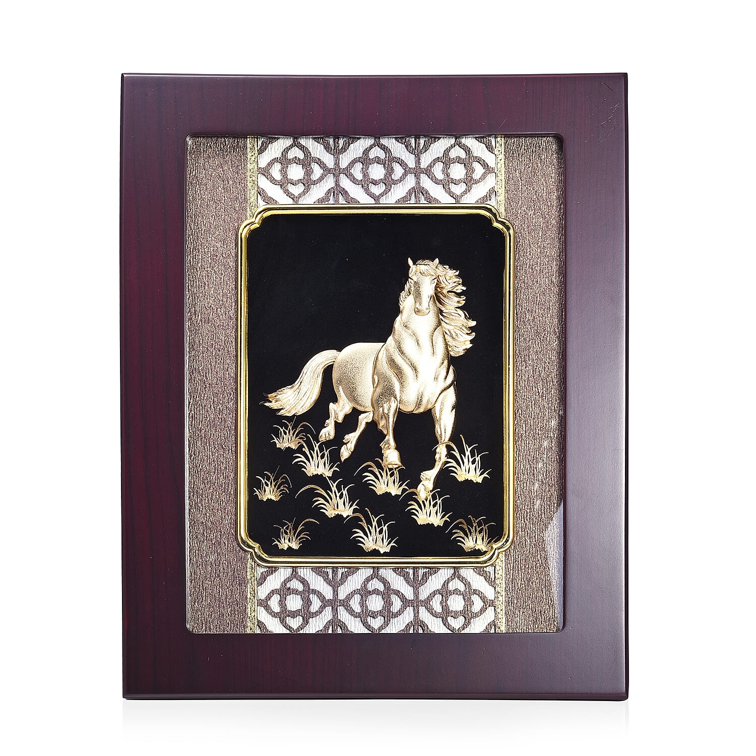 Home Decor - 24K Gold Plated Horse Wooden Frame (Size 27x34 Cm)
