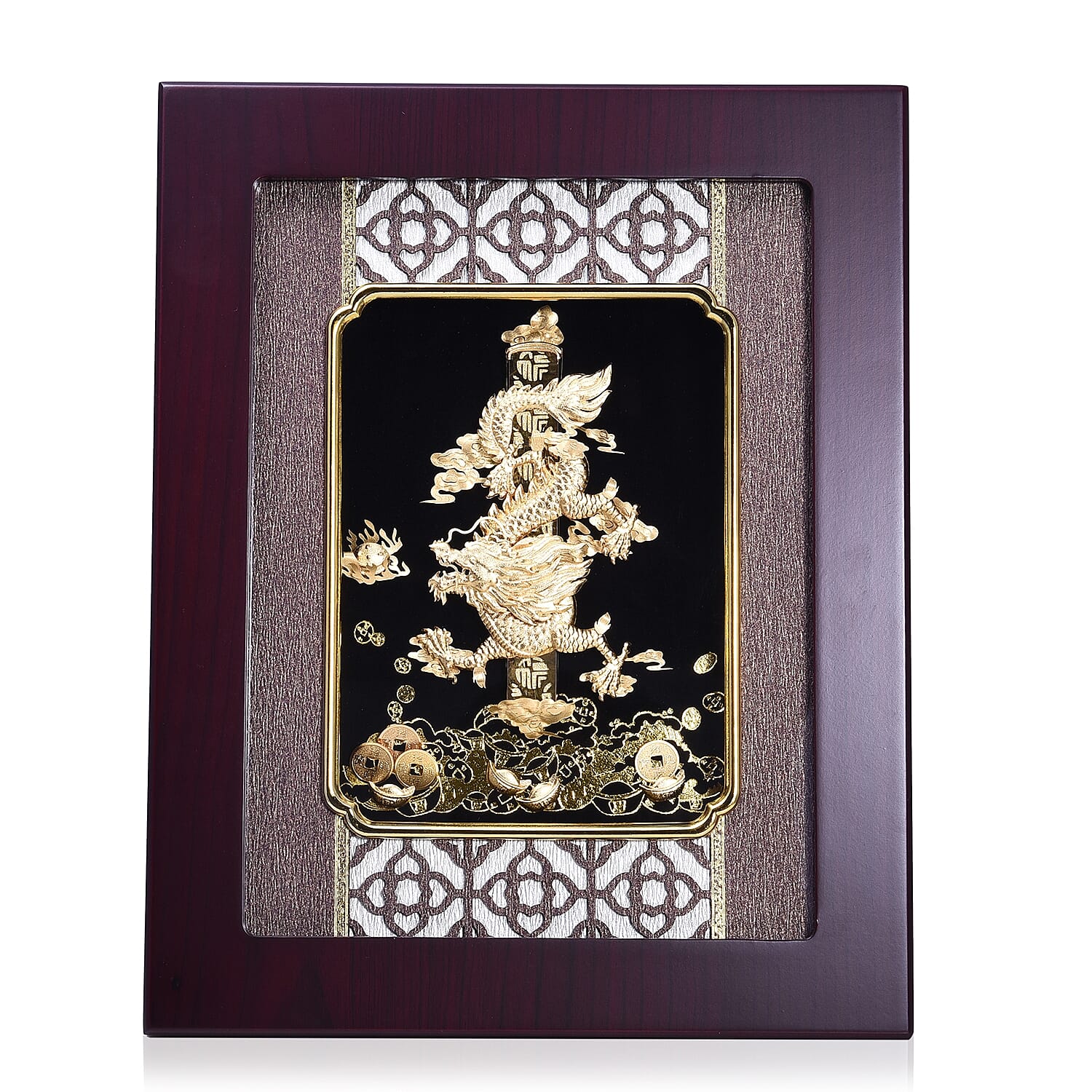 Home Decor - 24K Gold Plated Dragon Wooden Frame (Size 27x34 Cm)