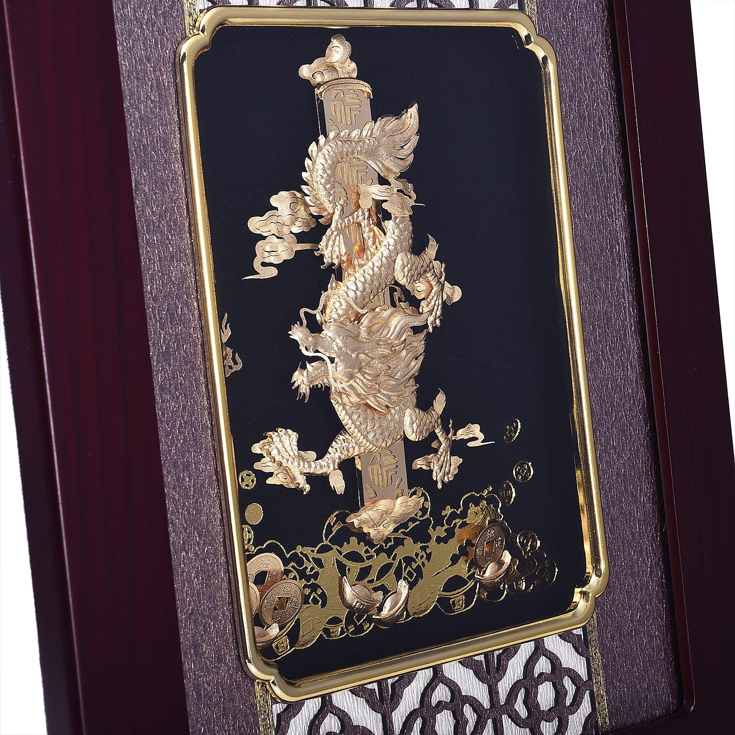 Home Decor - 24K Gold Plated Dragon Wooden Frame (Size 27x34 Cm)
