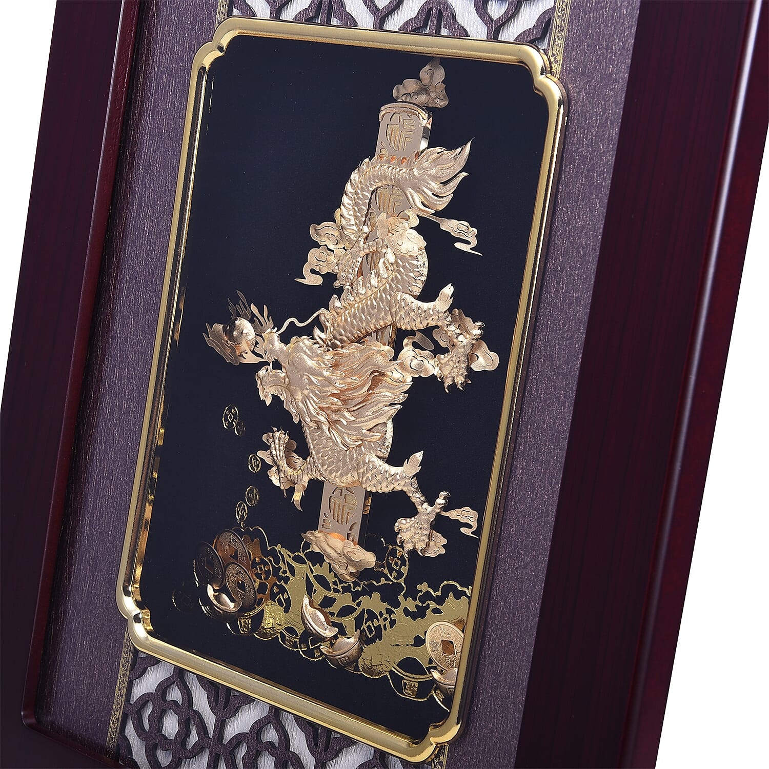 Home Decor - 24K Gold Plated Dragon Wooden Frame (Size 27x34 Cm)