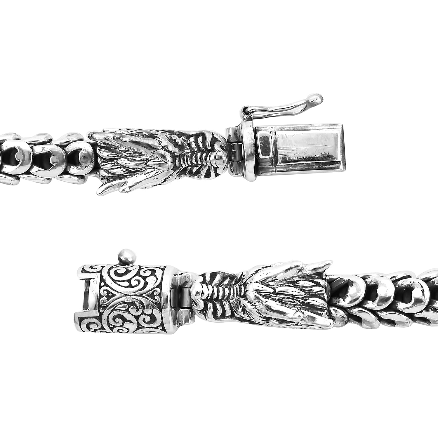 Royal Bali Collection - Sterling Silver Double Dragon Head Snake Chain Bracelet (Size 6.75), Silver wt 51.50 Gms