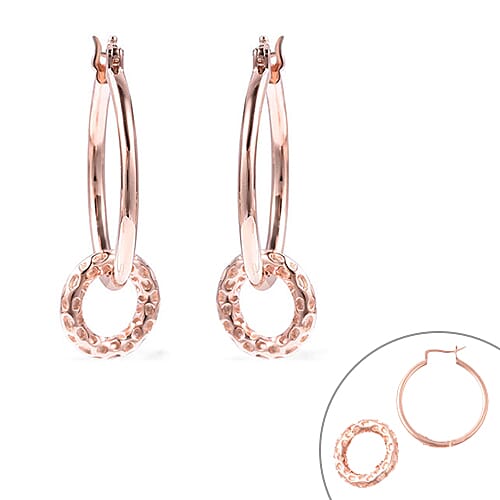 RACHEL GALLEY Allegro Collection - Rose Gold Overlay Sterling Silver Mini Loop link Earrings (with Detachable Clasp), Silver wt. 11.17 Gms