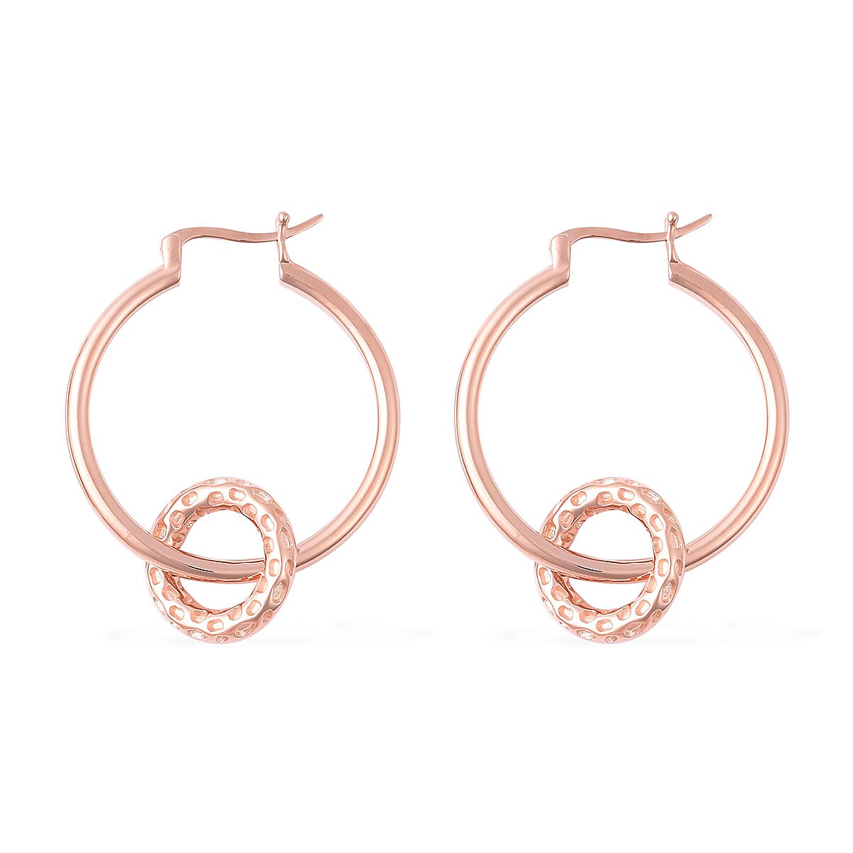 RACHEL GALLEY Allegro Collection - Rose Gold Overlay Sterling Silver Mini Loop link Earrings (with Detachable Clasp), Silver wt. 11.17 Gms