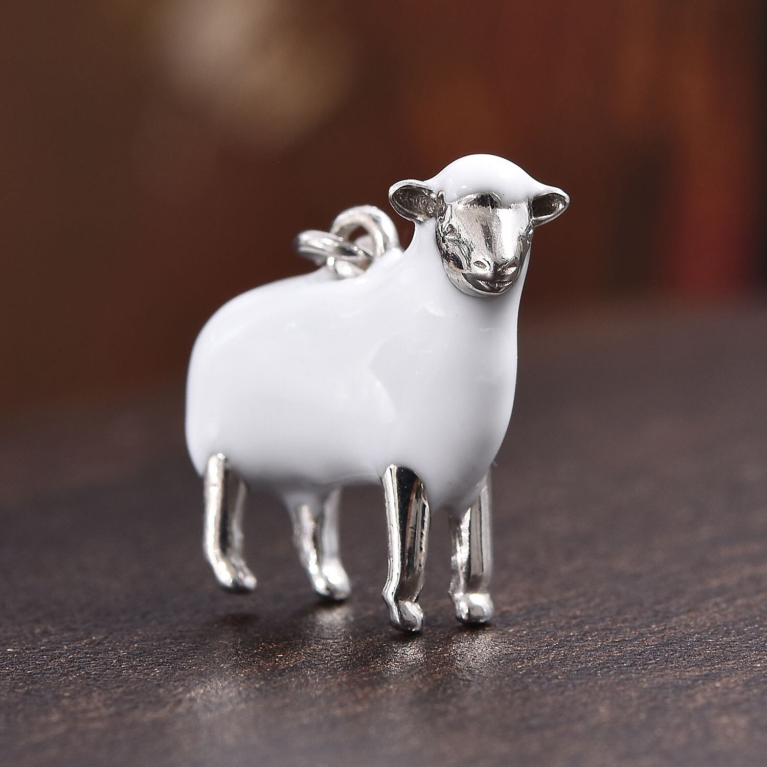 Platinum Overlay Sterling Silver Enamelled Sheep Charm