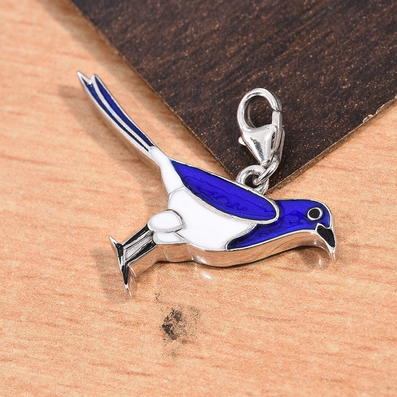 Platinum Overlay Sterling Silver Enamelled Bird Charm