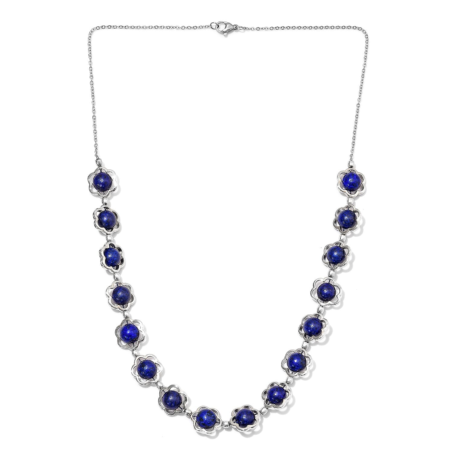 Lapis Lazuli (Rnd) Floral Necklace (Size 20) in Platinum Plated 64.00 Ct.