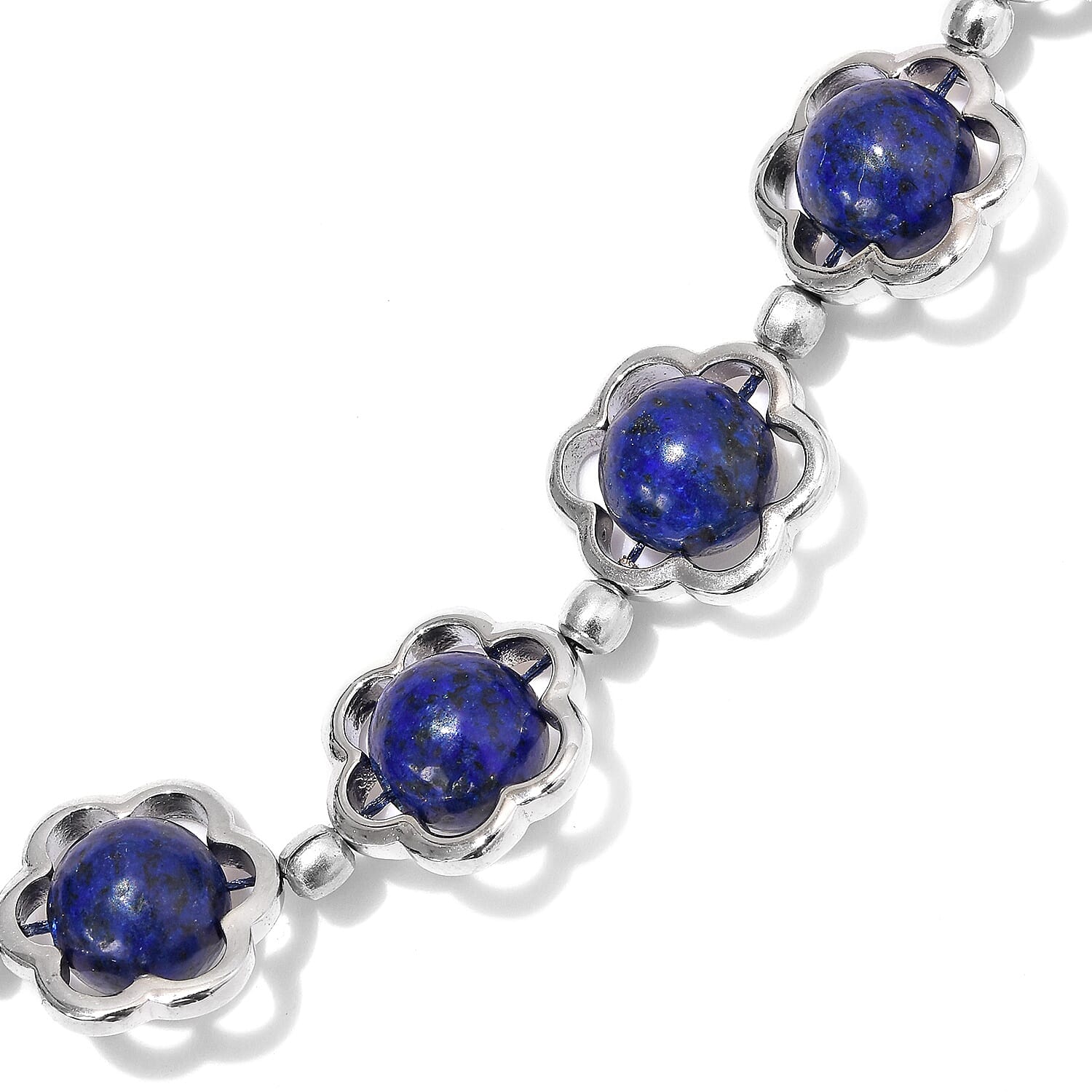 Lapis Lazuli (Rnd) Floral Necklace (Size 20) in Platinum Plated 64.00 Ct.