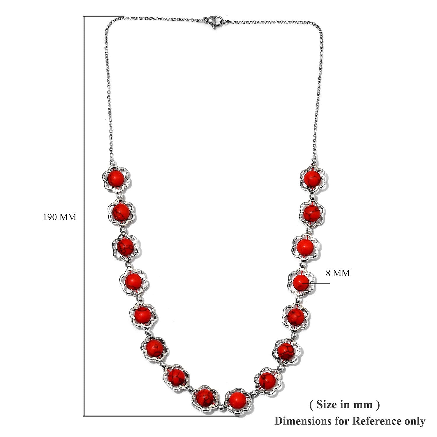 Red Howlite (Rnd) Floral Necklace (Size 20) in Platinum Plated 55.25 Ct.