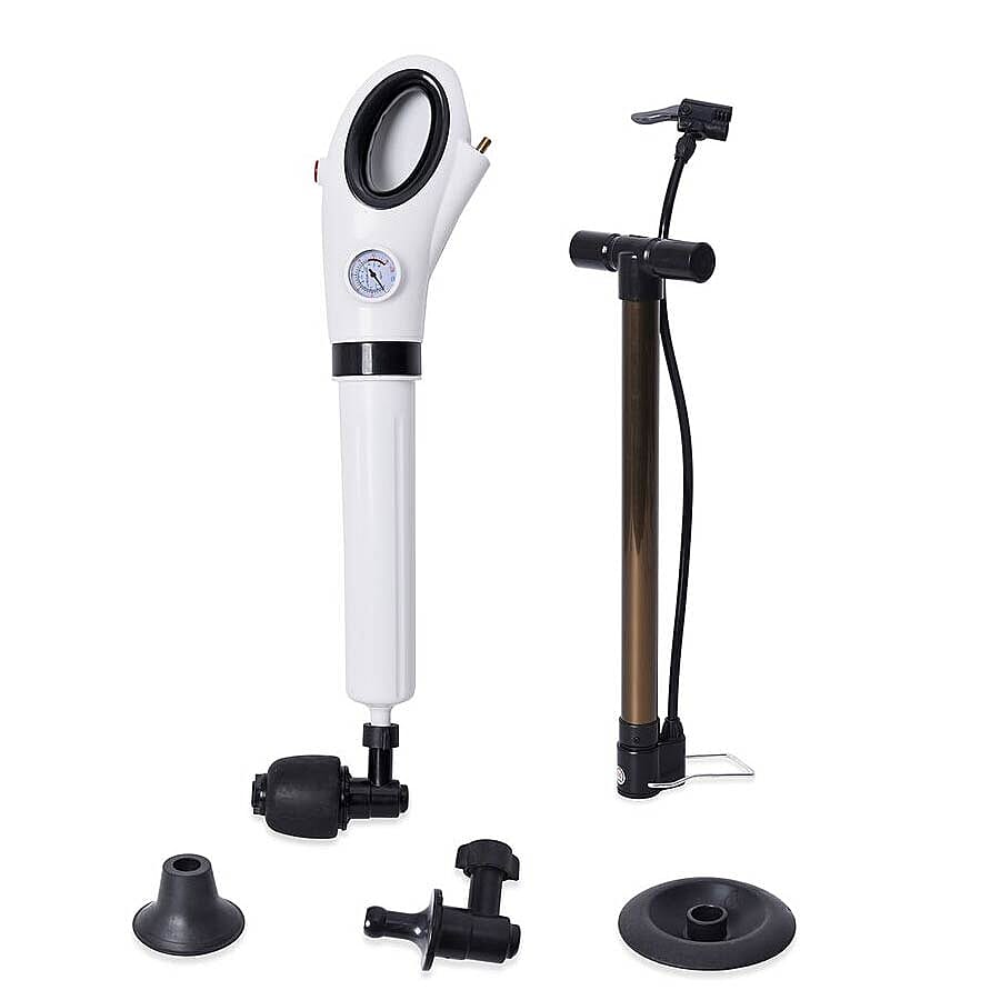 Multi-Purpose Drain Cleaner with Pressure Gauge (Includes Four Different Plunger Head and a Pump)
