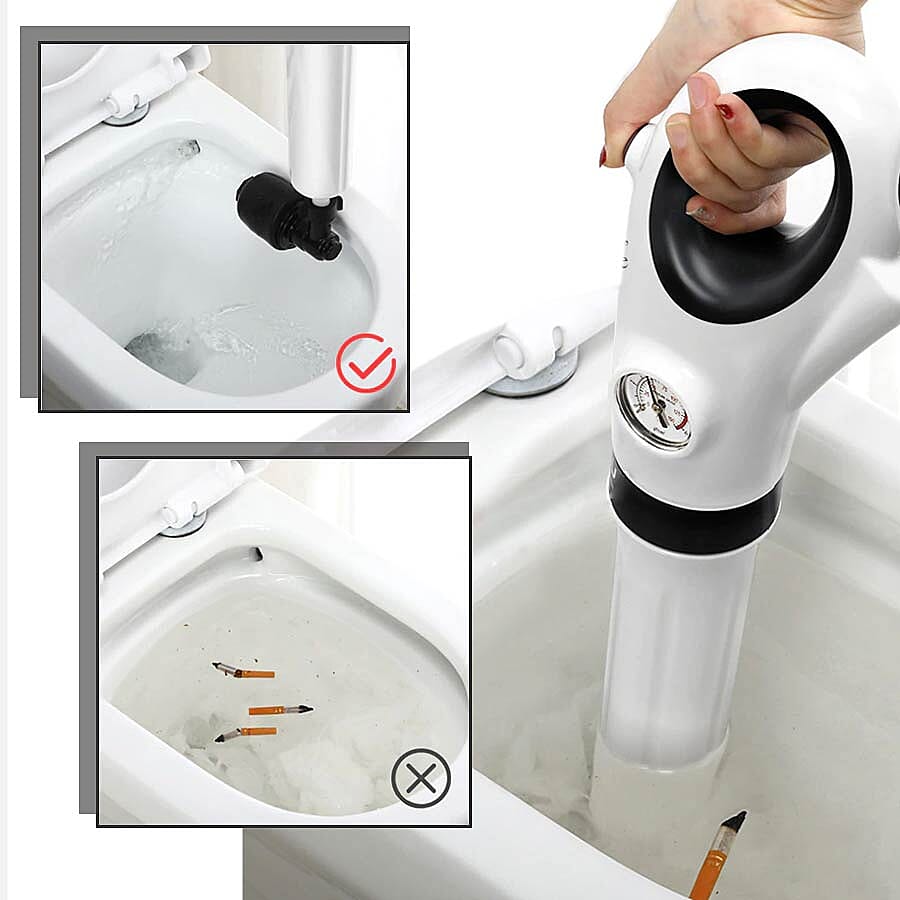 Multi-Purpose Drain Cleaner with Pressure Gauge (Includes Four Different Plunger Head and a Pump)