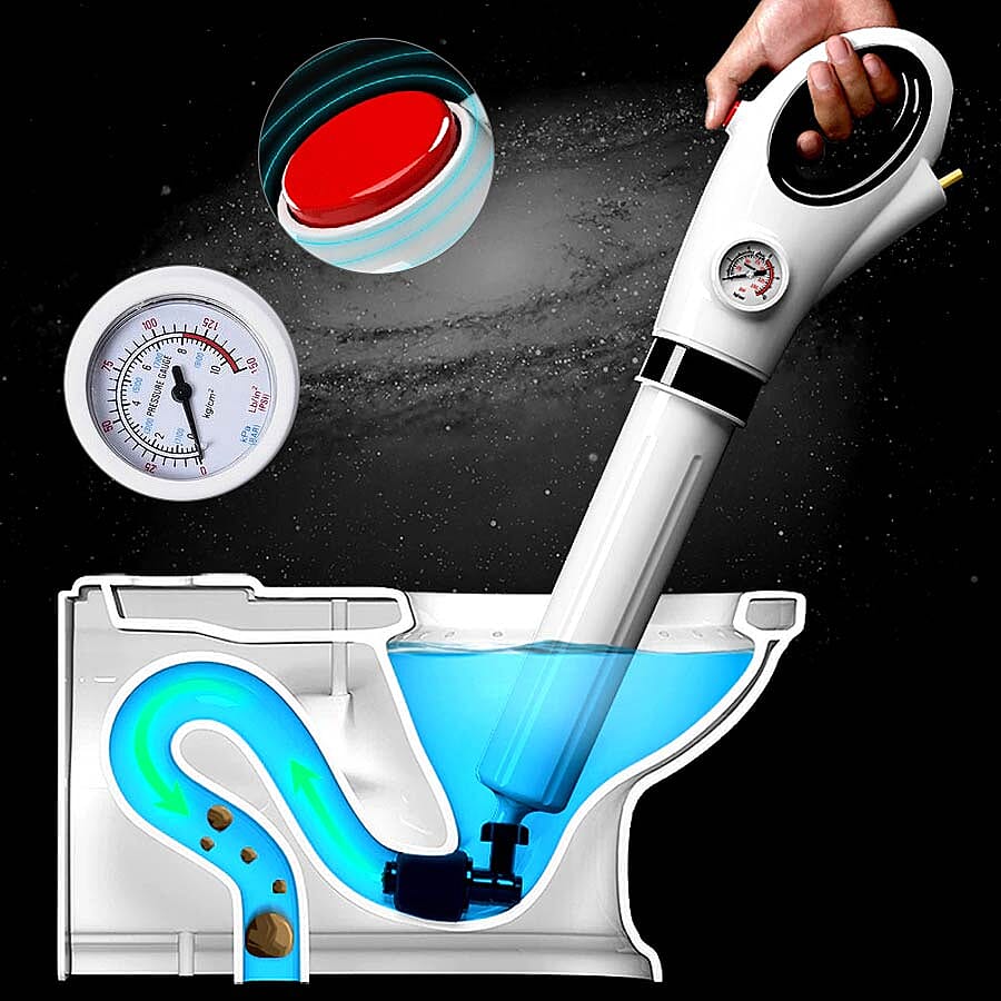 Multi-Purpose Drain Cleaner with Pressure Gauge (Includes Four Different Plunger Head and a Pump)