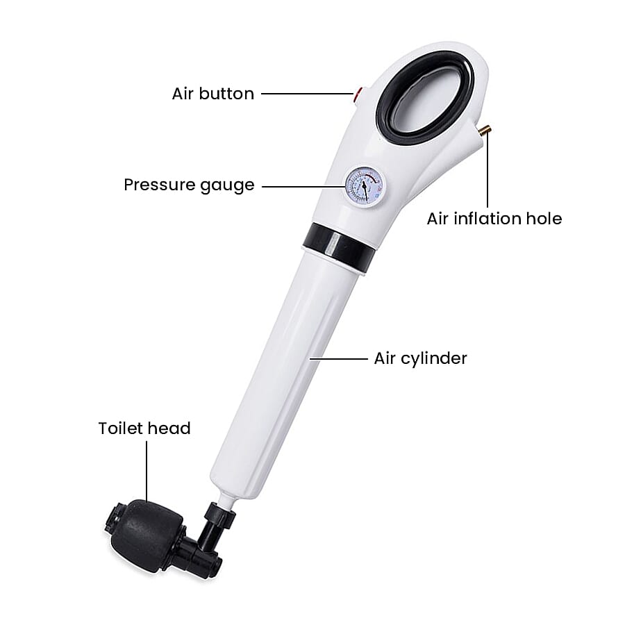 Multi-Purpose Drain Cleaner with Pressure Gauge (Includes Four Different Plunger Head and a Pump)