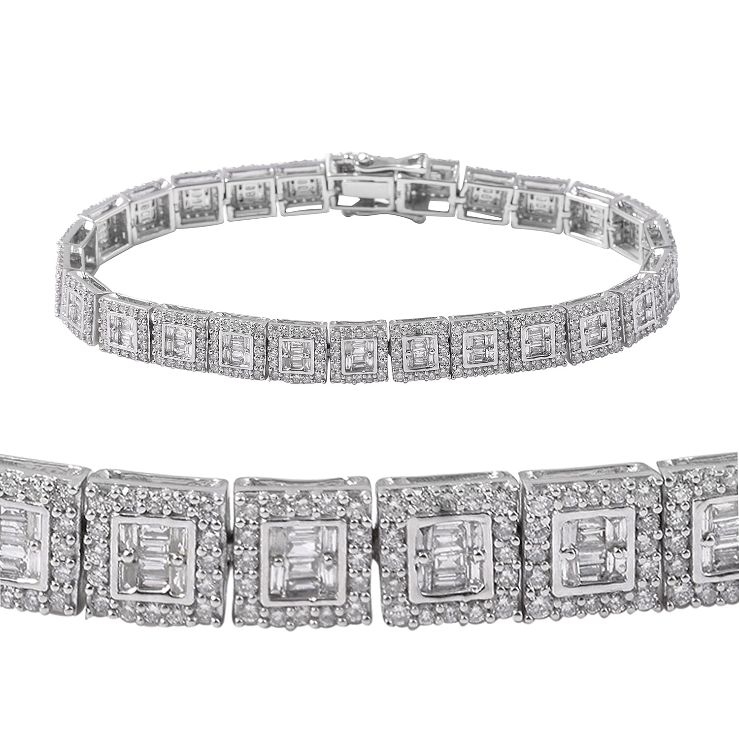 NY Close Out Deal  14K White Gold SGL Certified Diamond (I1-I2/GH) (Bgt) Bracelet (Size 7.5) 5.00 Ct, Gold wt 23.00 Gms