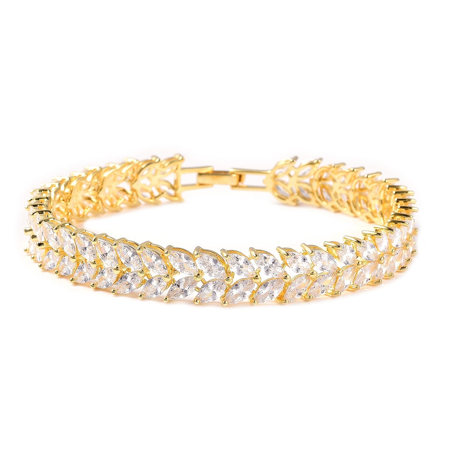 Lustro Stella Simulated Diamond (Mrq) Leafy Vine Bracelet (Size 7.5) in Yellow Gold Overlay Sterling Silver, Silver wt 12.51 Gms