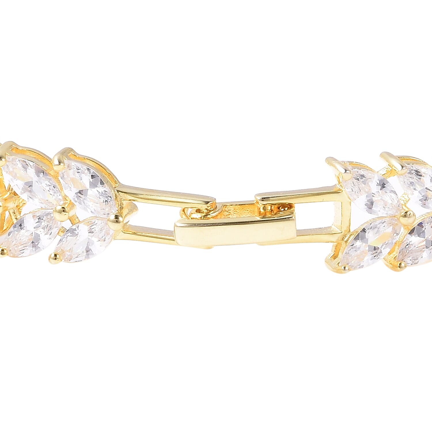 Lustro Stella Simulated Diamond (Mrq) Leafy Vine Bracelet (Size 7.5) in Yellow Gold Overlay Sterling Silver, Silver wt 12.51 Gms
