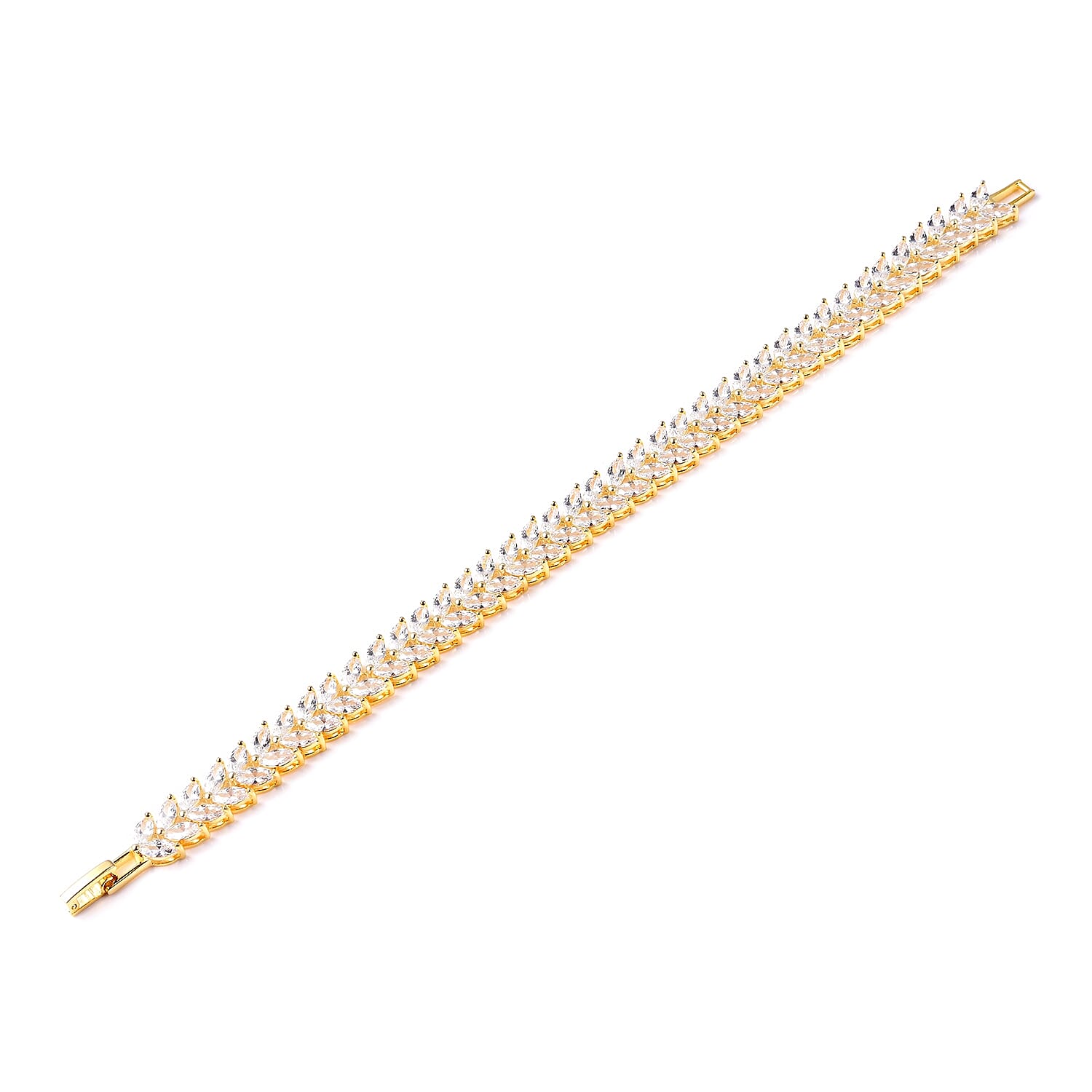 Lustro Stella Simulated Diamond (Mrq) Leafy Vine Bracelet (Size 7.5) in Yellow Gold Overlay Sterling Silver, Silver wt 12.51 Gms