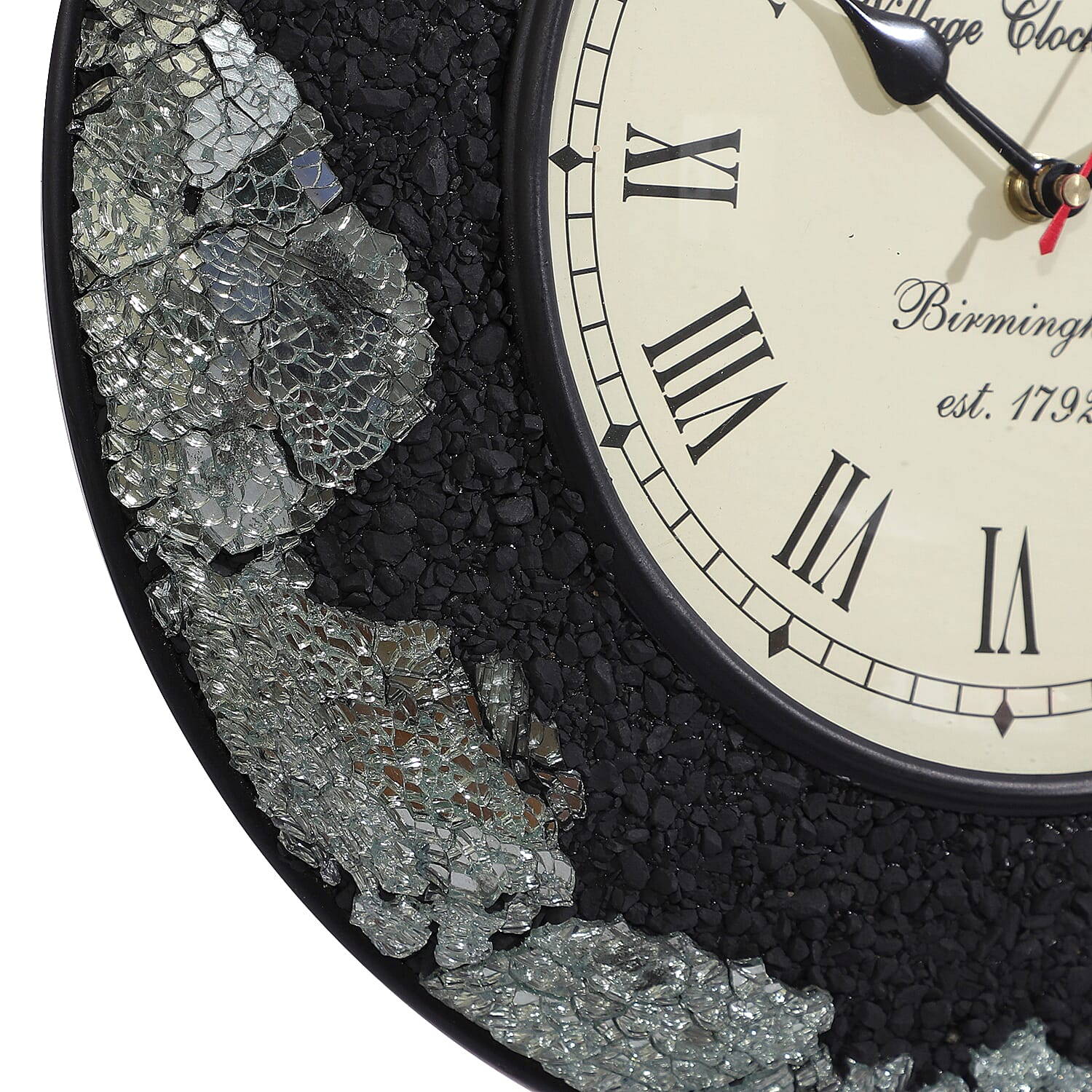 Round Wall Clock Made with White Crackle Mosaic Glass and Shungite (Height - 30Cm, Dia - 20Cm)