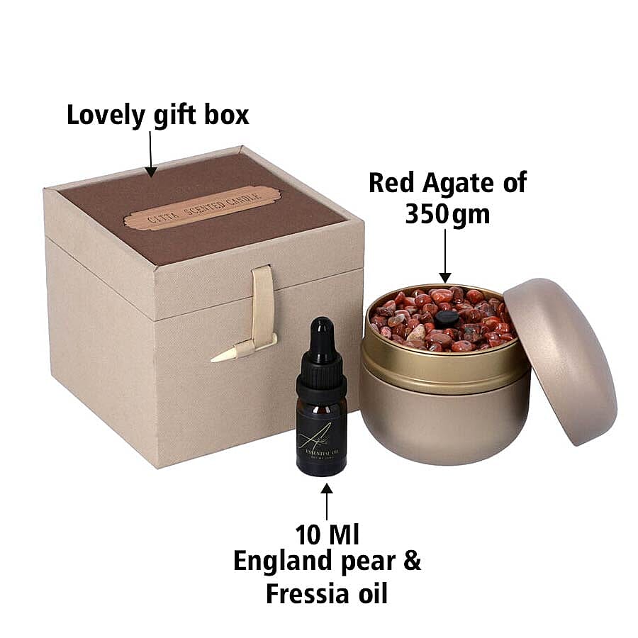 The 5th Season - English Pear & Freesia - Scented Red Agate Gems in Gift Box with Fragrance Oil