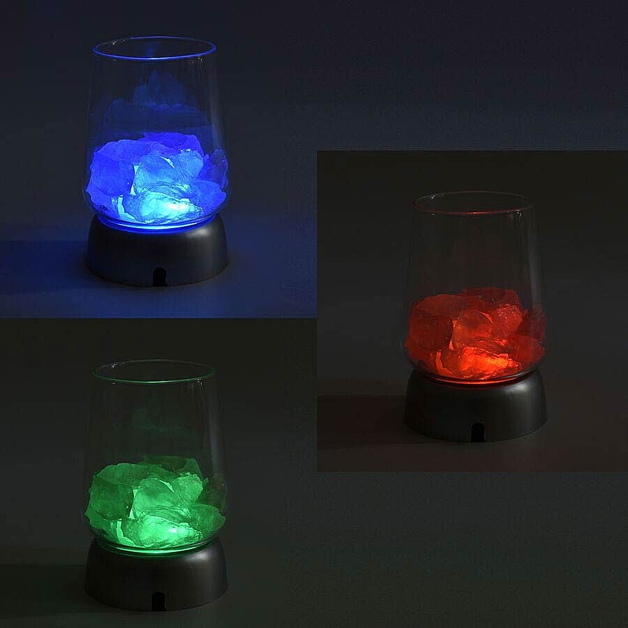 The 5th Season- Scented Rose Quartz Sunshine Rose Gems with Colour Changing LED Base Glass and Basket Box Included Fluorite and Essential Oil (3xAAA Battery not Included)