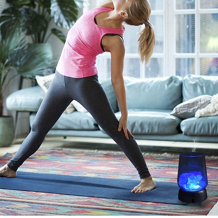 The 5th Season- Scented Rose Quartz Sunshine Rose Gems with Colour Changing LED Base Glass and Basket Box Included Fluorite and Essential Oil (3xAAA Battery not Included)