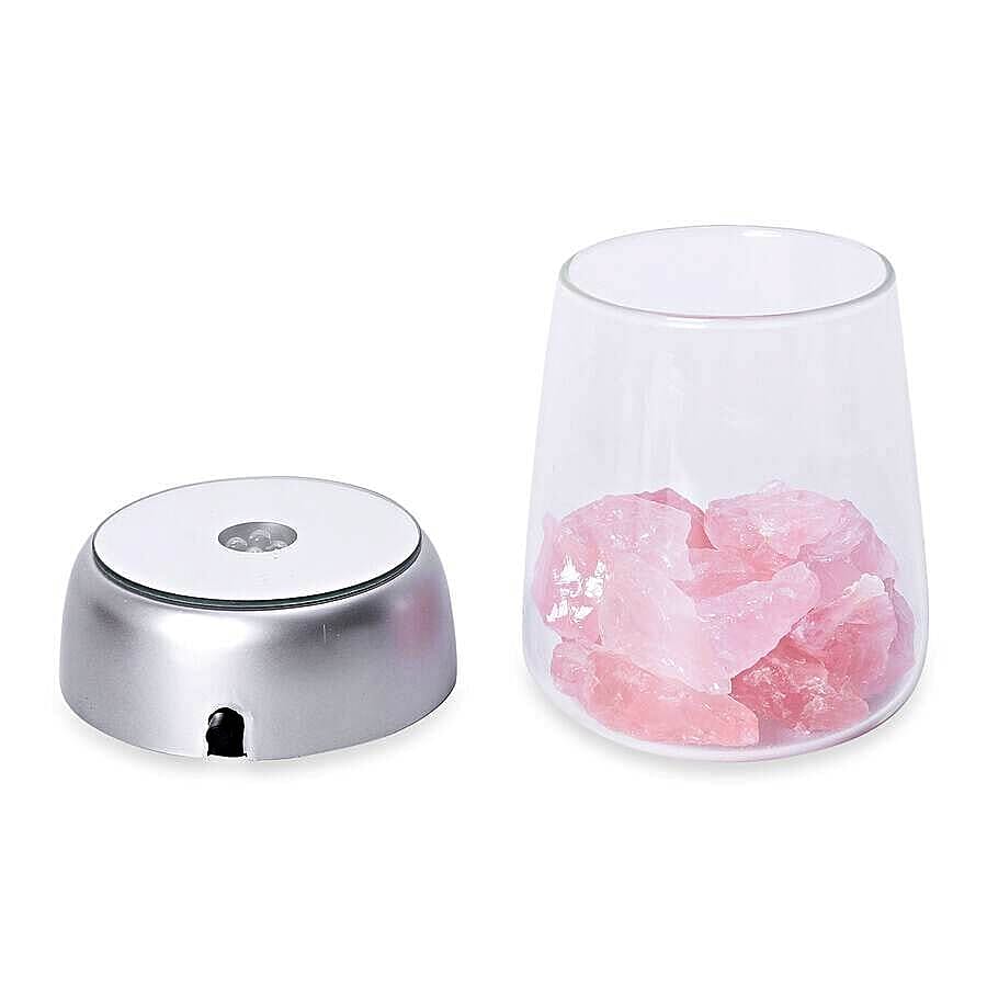 The 5th Season- Scented Rose Quartz Sunshine Rose Gems with Colour Changing LED Base Glass and Basket Box Included Fluorite and Essential Oil (3xAAA Battery not Included)