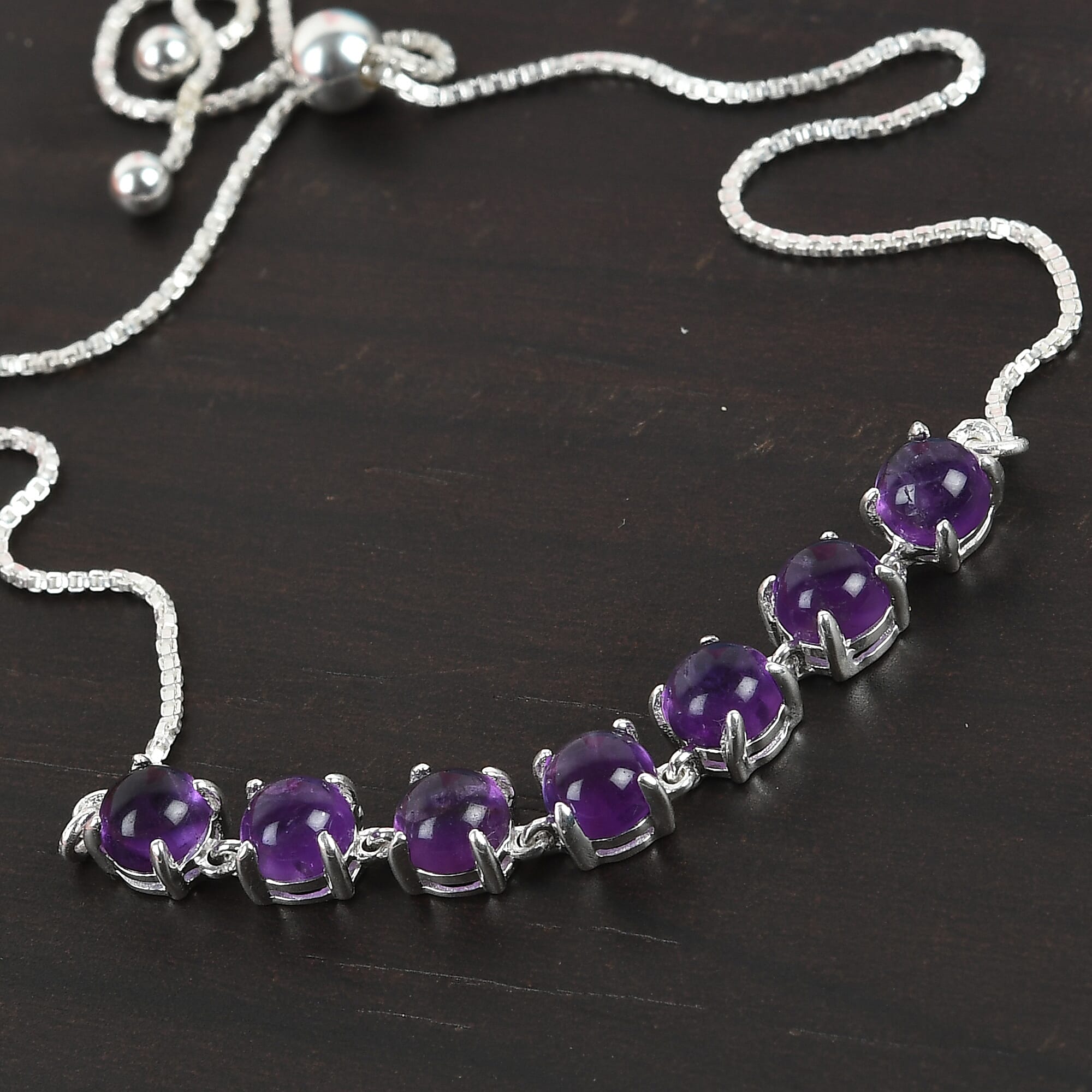Amethyst (Rnd) Bracelet (Size 6.5-9.0 Adjustable) in Sterling Silver 4.06 Ct.