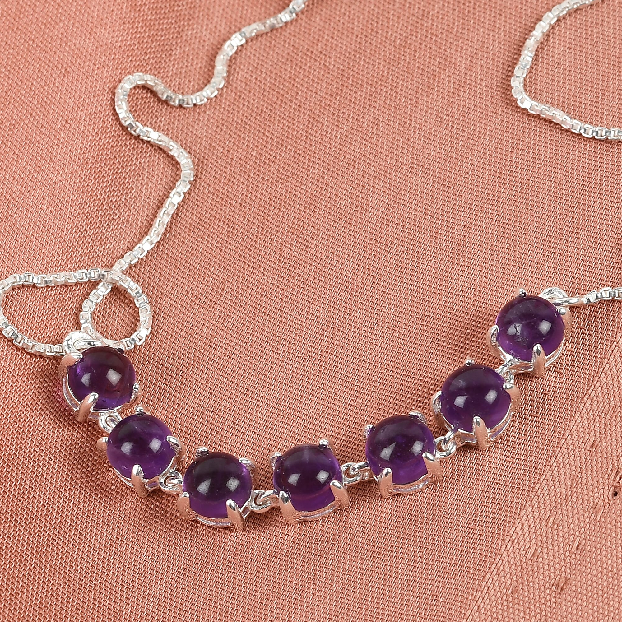 Amethyst (Rnd) Bracelet (Size 6.5-9.0 Adjustable) in Sterling Silver 4.06 Ct.
