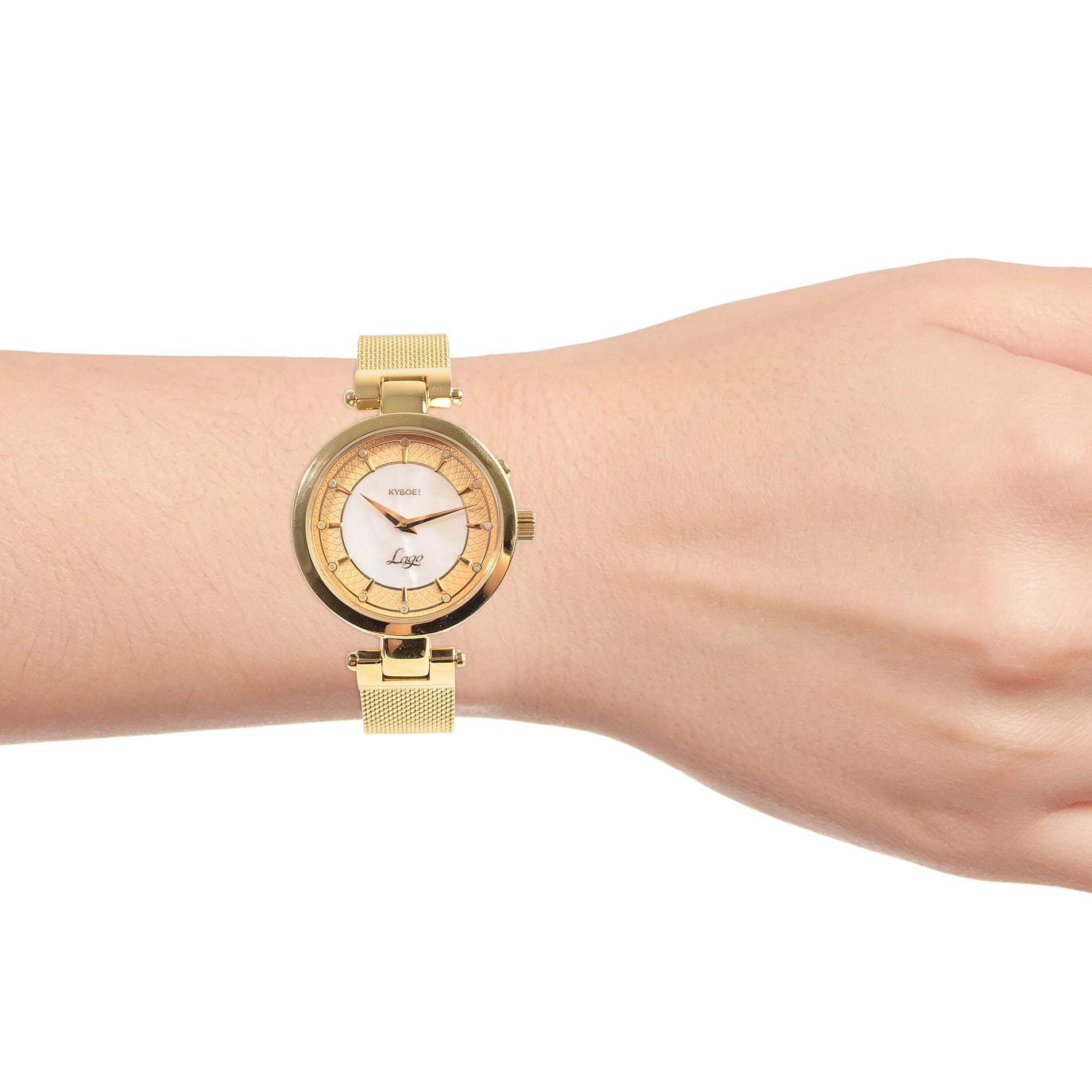 KYBOE Lago Dorado 12 Glowing Diamonds Studded LED Watch - Golden