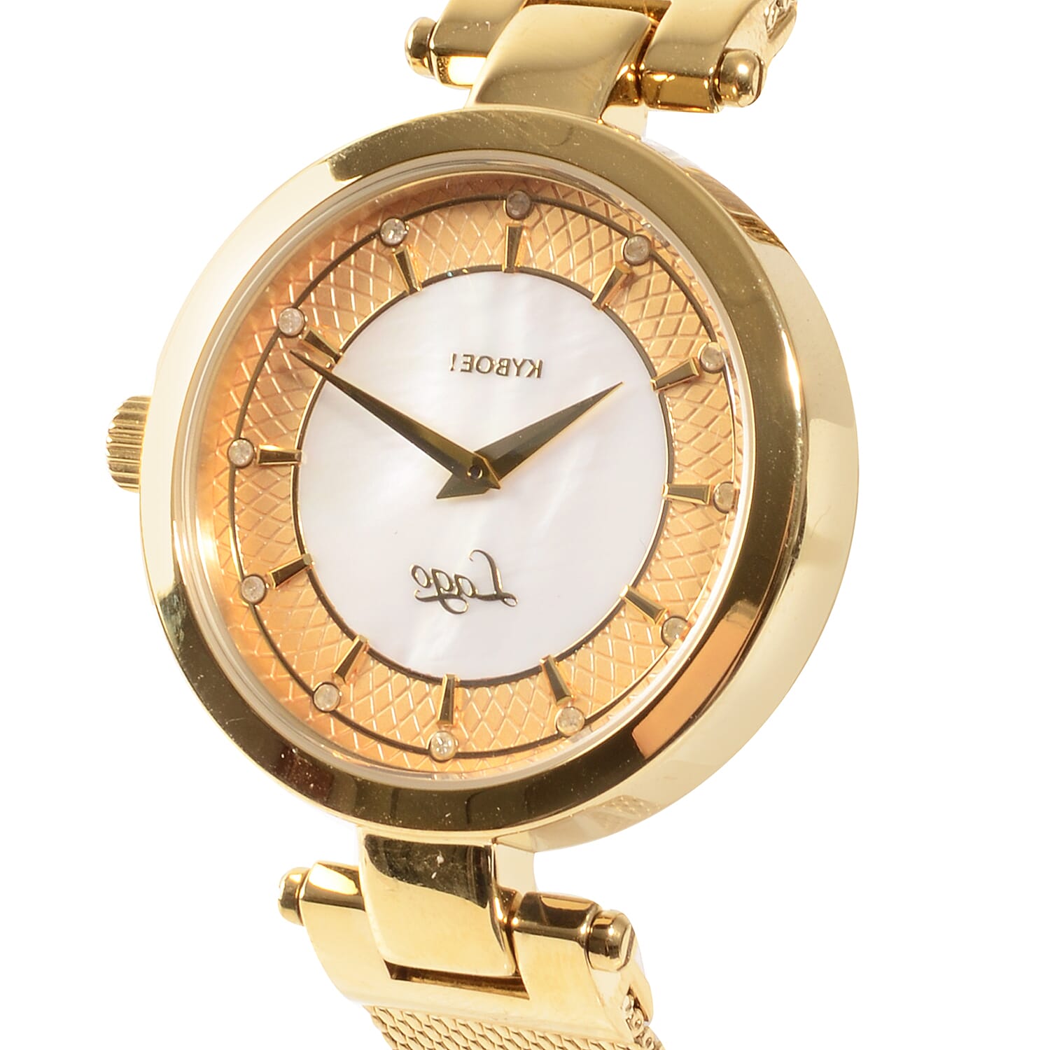 KYBOE Lago Dorado 12 Glowing Diamonds Studded LED Watch - Golden