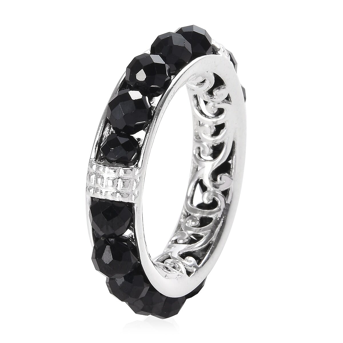 Boi Ploi Black Spinel Band Ring in Sterling Silver 6.50 Ct.