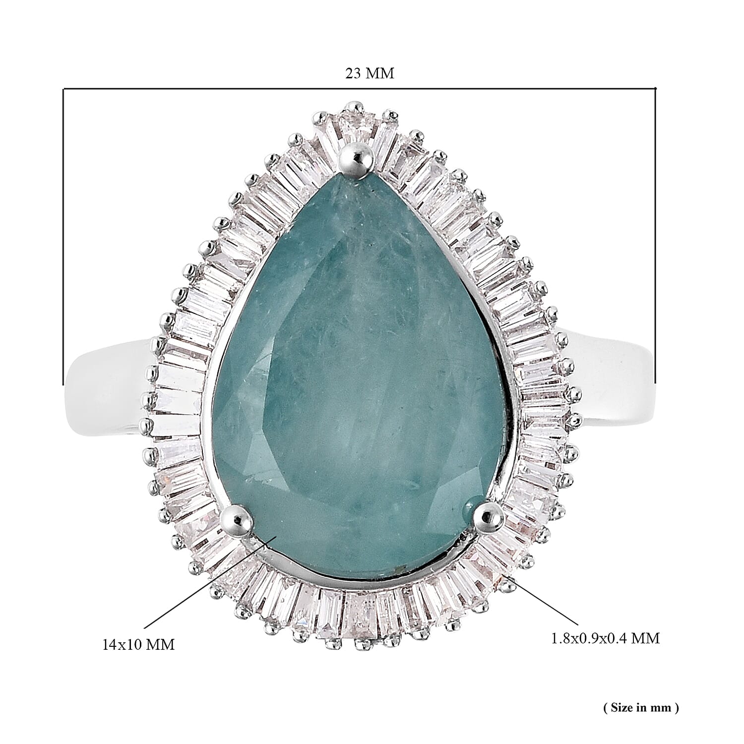 9K White Gold Grandidierite (Pear 14x10 mm) Diamond Ring 5.70 Ct.