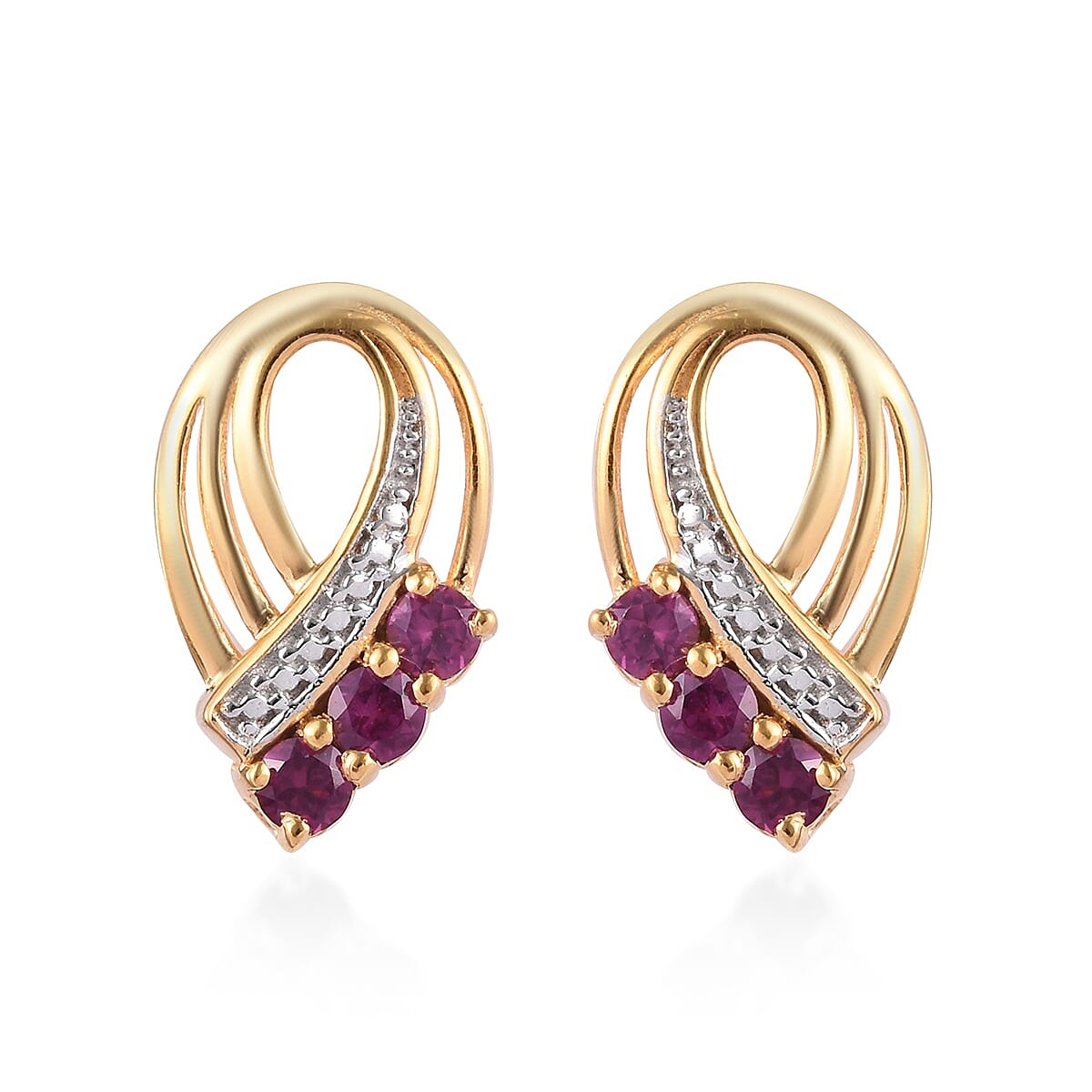 Rhodolite Garnet (Rnd) Earrings (with Push Back) in 14K Gold Overlay Sterling Silver 1.00 Ct.
