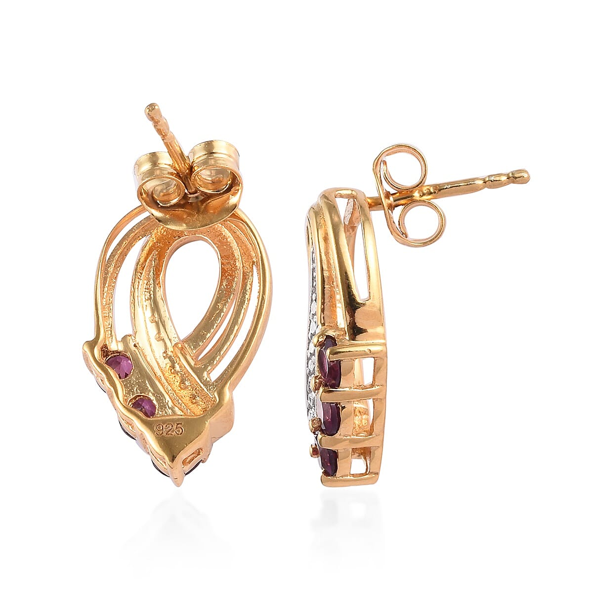 Rhodolite Garnet (Rnd) Earrings (with Push Back) in 14K Gold Overlay Sterling Silver 1.00 Ct.