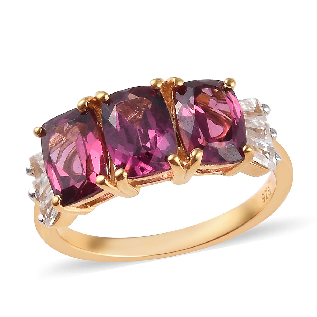 Rhodolite Garnet (Cush), Natural Cambodian Zircon Ring in 14K Gold Overlay Sterling Silver 3.75 Ct.