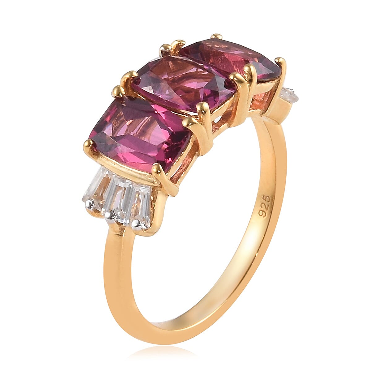 Rhodolite Garnet (Cush), Natural Cambodian Zircon Ring in 14K Gold Overlay Sterling Silver 3.75 Ct.