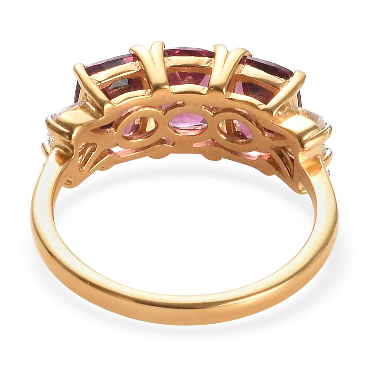 Rhodolite Garnet (Cush), Natural Cambodian Zircon Ring in 14K Gold Overlay Sterling Silver 3.75 Ct.