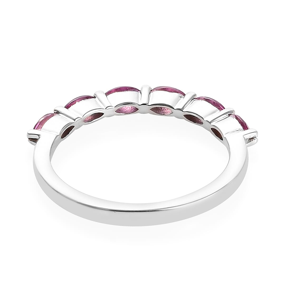 Rhodolite Garnet (Mrq) Six Stone Ring in Platinum Overlay Sterling Silver 0.60 Ct.