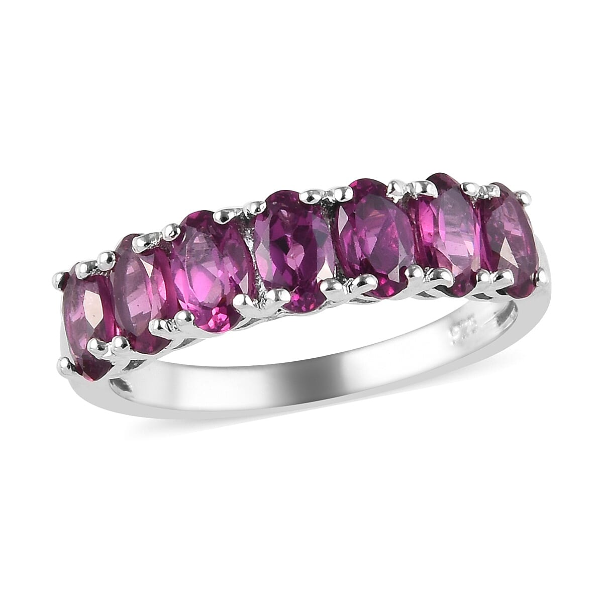 Rhodolite Garnet Seven Stone Ring in Platinum Overlay Sterling Silver 2.25 Ct.