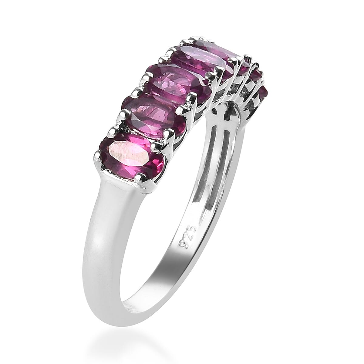 Rhodolite Garnet Seven Stone Ring in Platinum Overlay Sterling Silver 2.25 Ct.