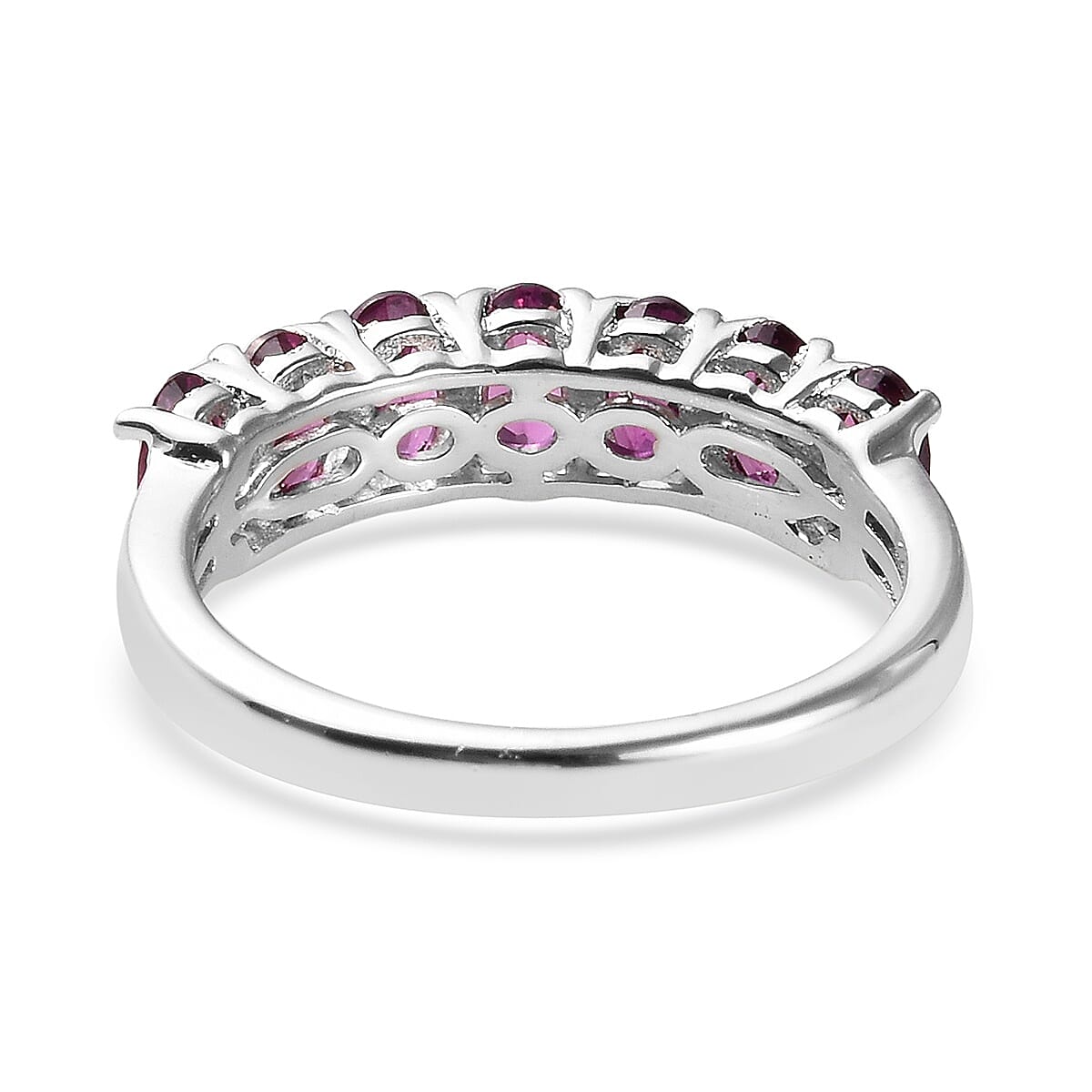 Rhodolite Garnet Seven Stone Ring in Platinum Overlay Sterling Silver 2.25 Ct.