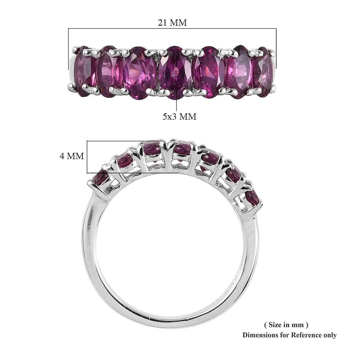 Rhodolite Garnet Seven Stone Ring in Platinum Overlay Sterling Silver 2.25 Ct.