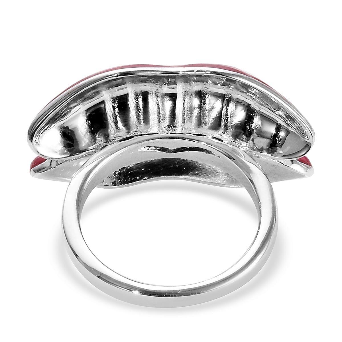 GP - Kiss Ring Red Enameling on Platinum Overlay Sterling Silver, Silver Wt. 6.55 Gms