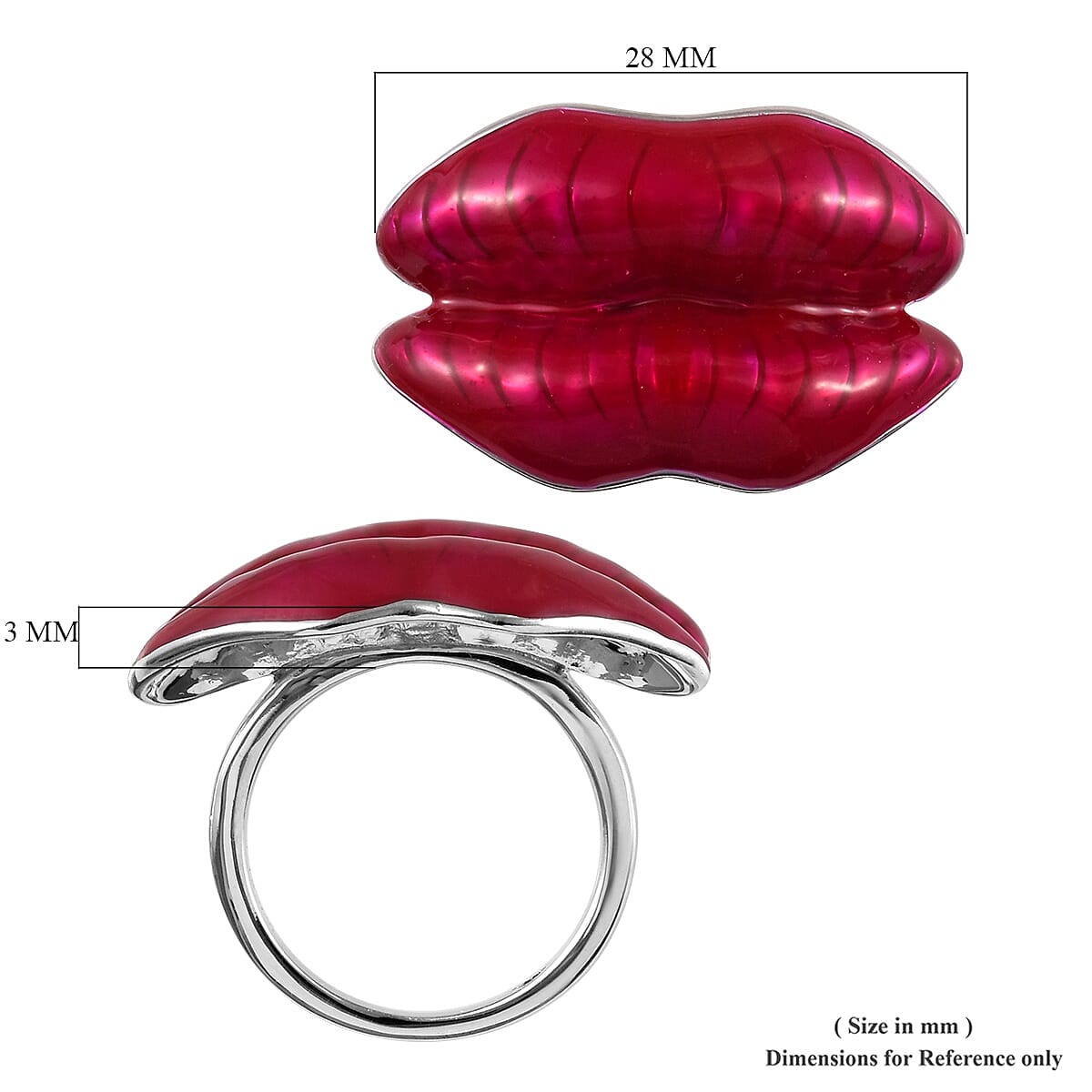 GP - Kiss Ring Red Enameling on Platinum Overlay Sterling Silver, Silver Wt. 6.55 Gms