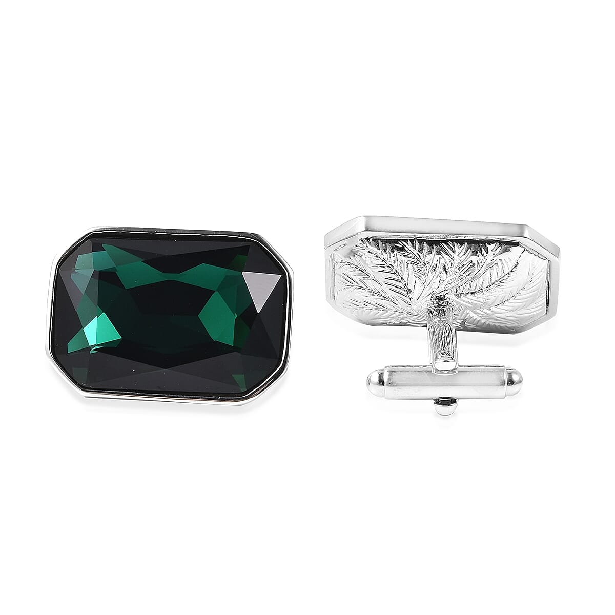 WILLIAM HUNT One Time Deal- Simulated Emerald (Oct) Cufflink in Silver Plated