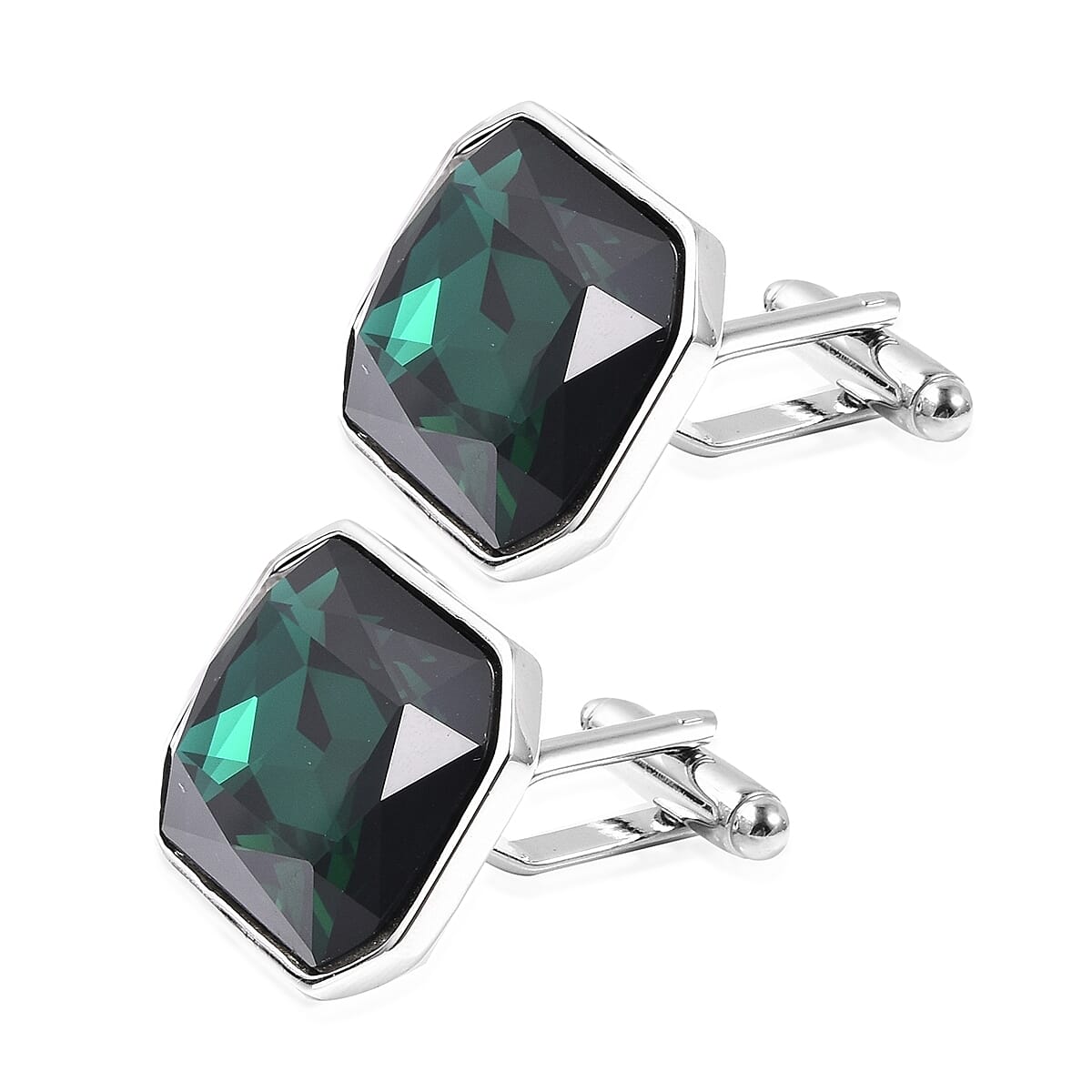 WILLIAM HUNT One Time Deal- Simulated Emerald (Oct) Cufflink in Silver Plated