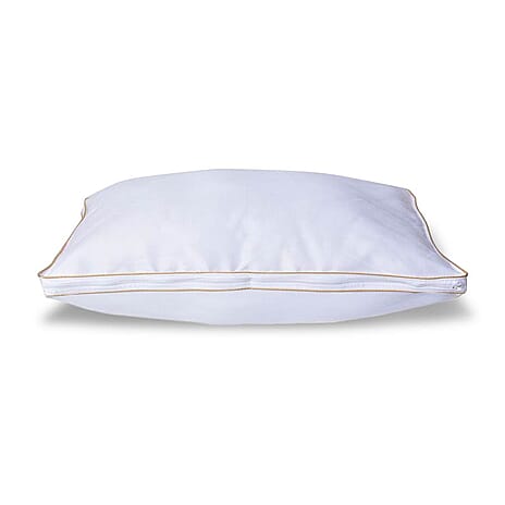 5 Star Deluxe Range-Down Alternative Pillow Cover with Gold Piping and Zipper Closure (Size 70x50 cm) - White