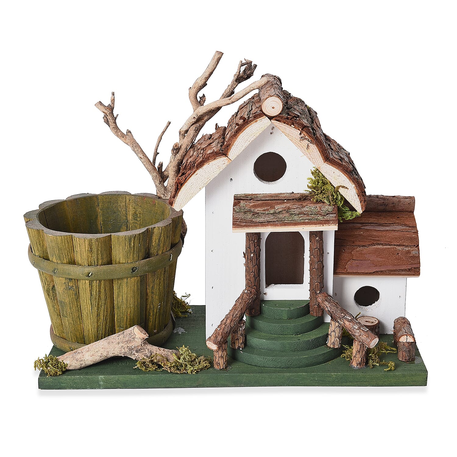 Handmade Wooden Bird house and Bird Feeder (Size 28x13x22 Cm) - White
