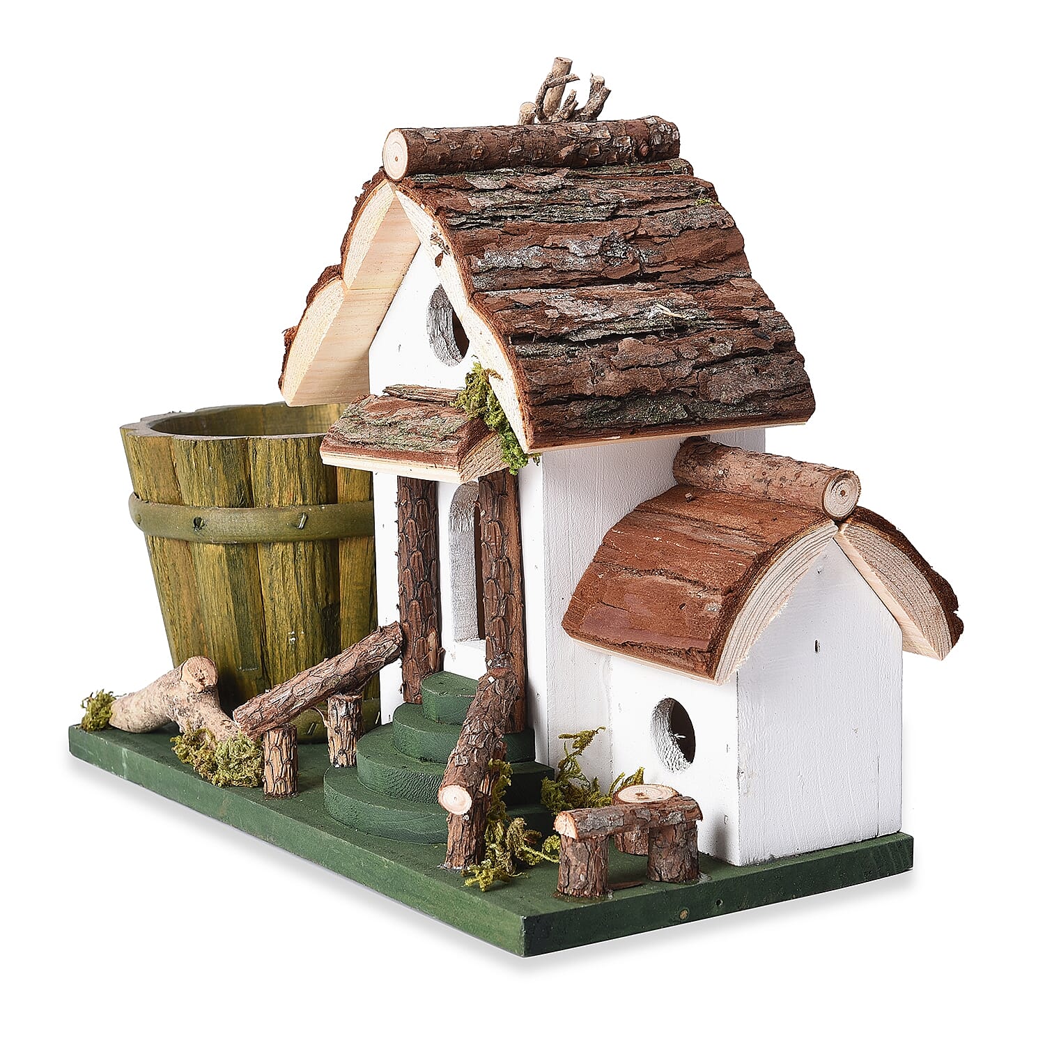 Handmade Wooden Bird house and Bird Feeder (Size 28x13x22 Cm) - White